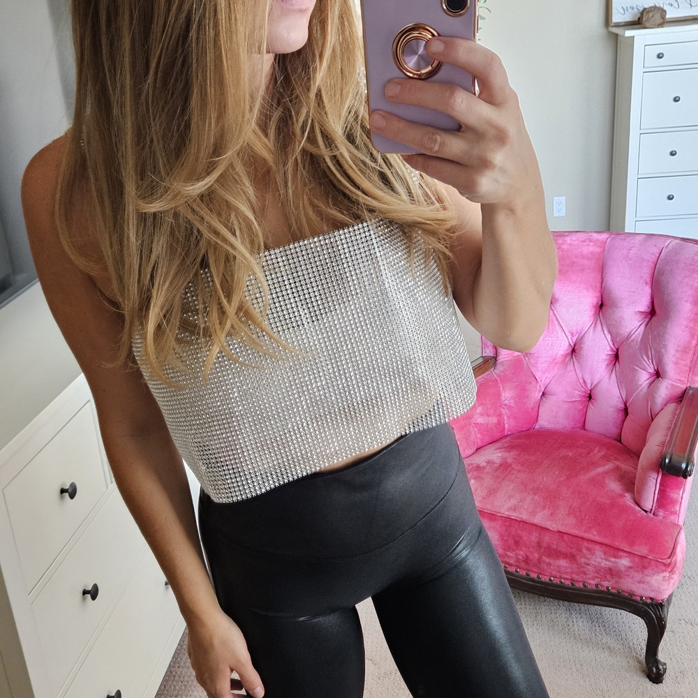 Silver Rhinestone Women Top